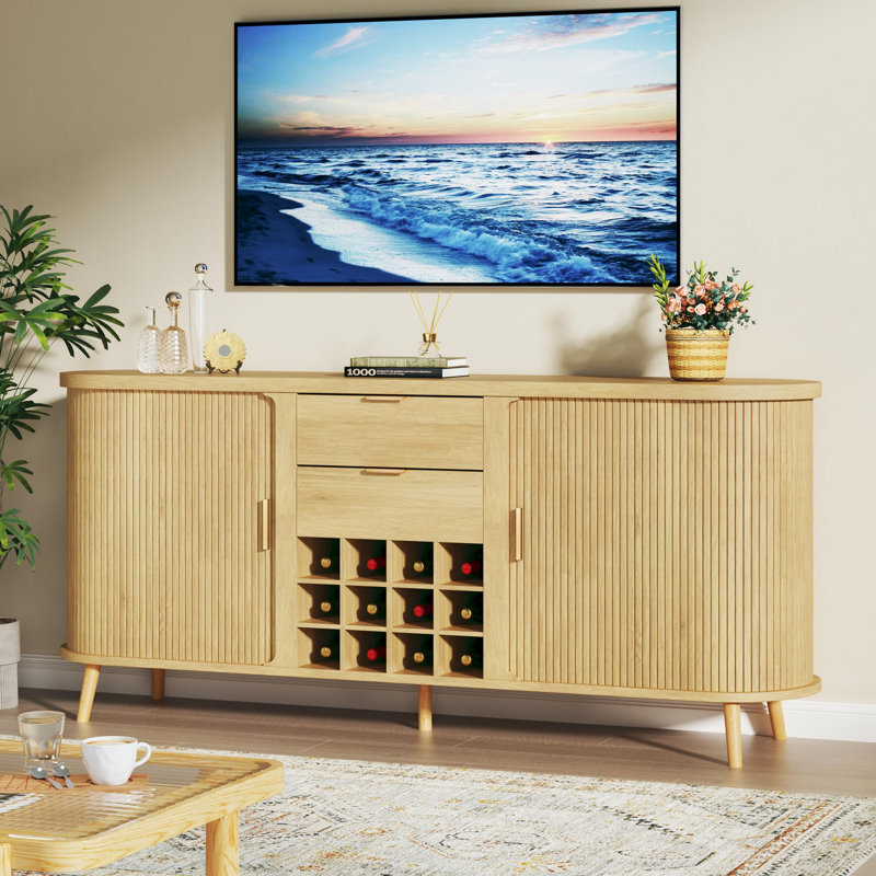 58" Sideboard Tambour Sliding Door with 12 Removable Wine Tanks