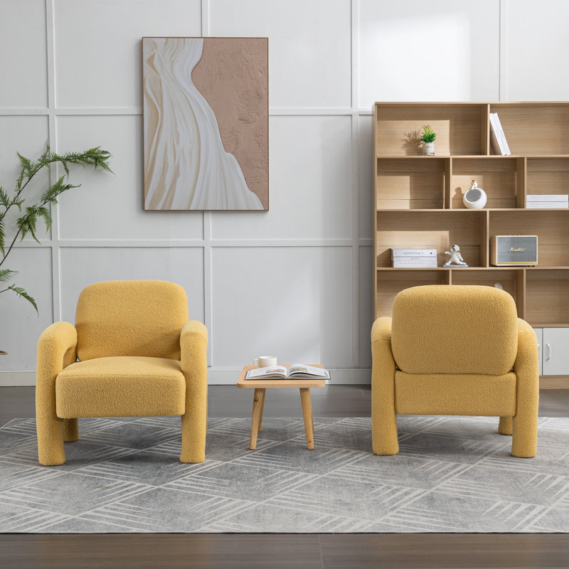 Amrane Upholstered Armchair, Yellow Polyester