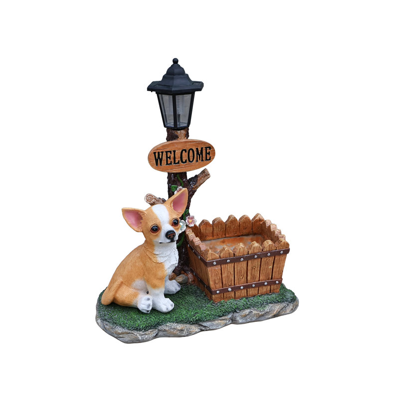 Labrador Puppy Solar Planter Garden Statue