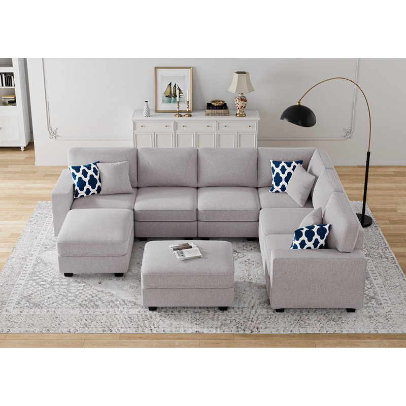 Canapé modulaire réversible à combinaison flexible, Mélange de polyester gris