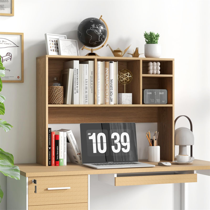 Tabletop Bookcase, Wooden Tabletop Bookcase With 4 Compartments And Open Back Compartment, Yellow
