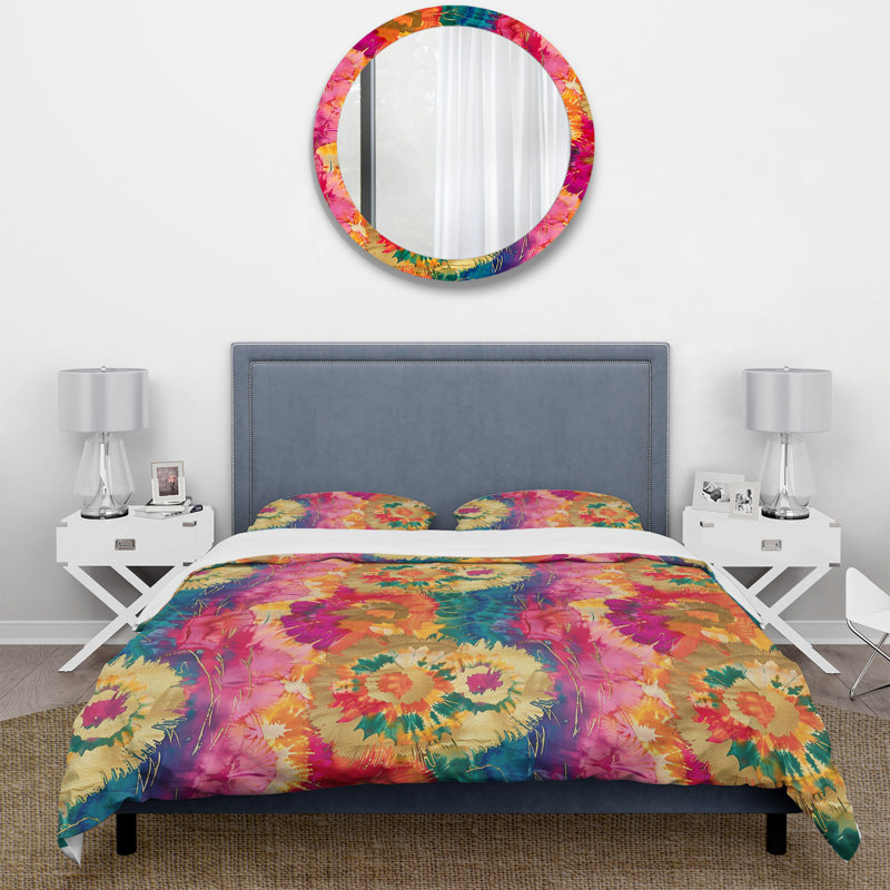 Ensemble de housse de couette vert et jaune Boho II - Boho, Housse de couette simple et deux taies décorative