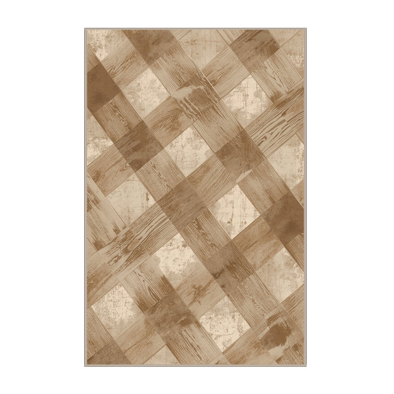 Soft Plush Eatman Rustic Gingham Area Rug in Brown – Beige Binding, 8x10