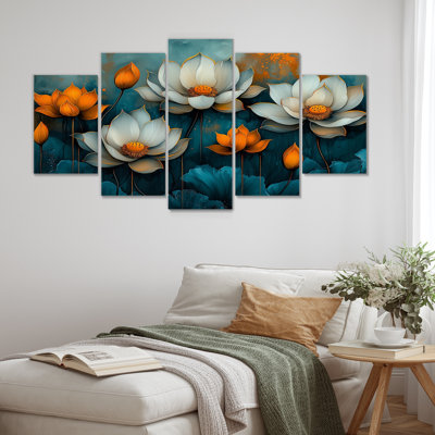 White Orange Radiant Lotus- Orange Wall Art - Modern Wall Art Decor Diamond