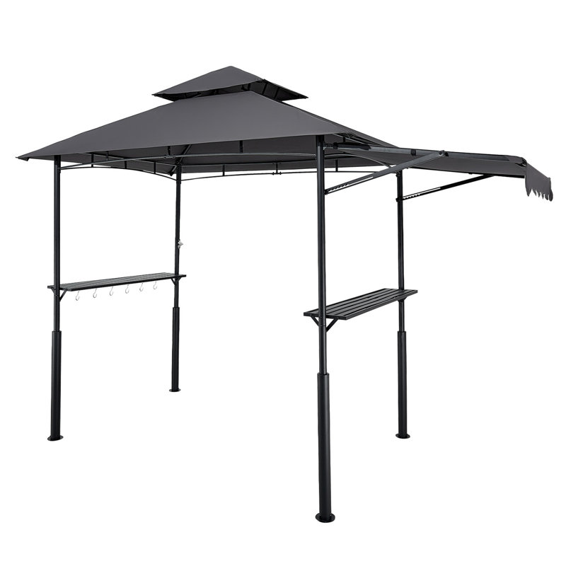 8'x5' BBQ Grill Gazebo Canopy Shelter Tent with Shelf & Awning Double-Tiered Top