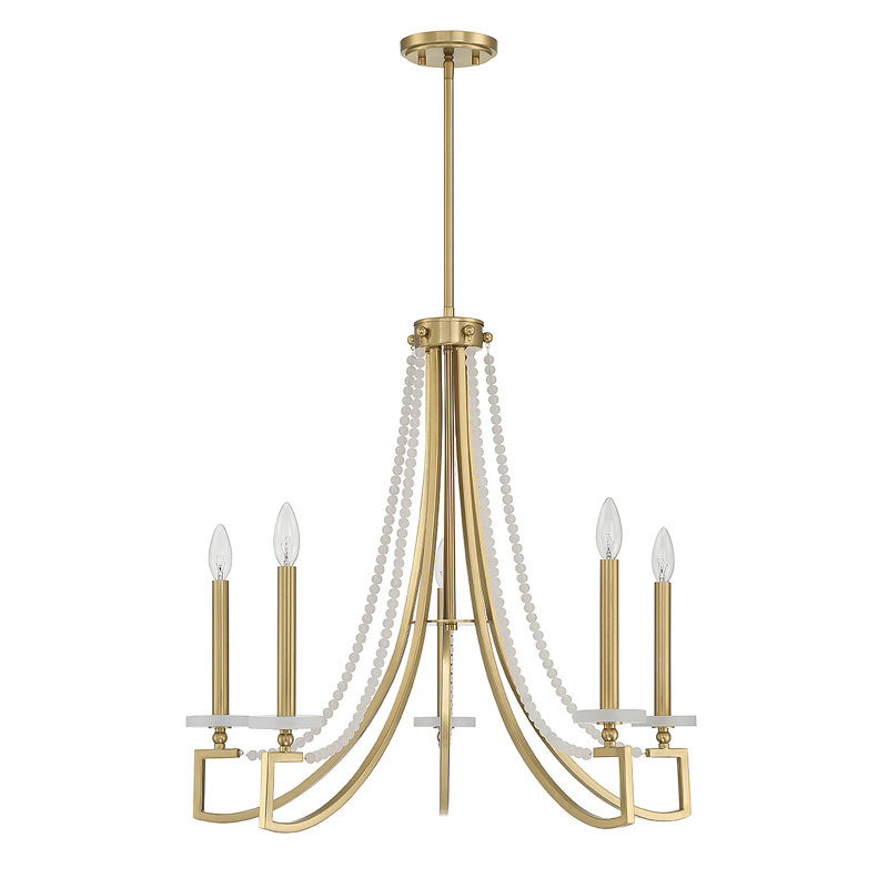 Helen Warm Brass 5-Light Chandelier with Frosted Beads