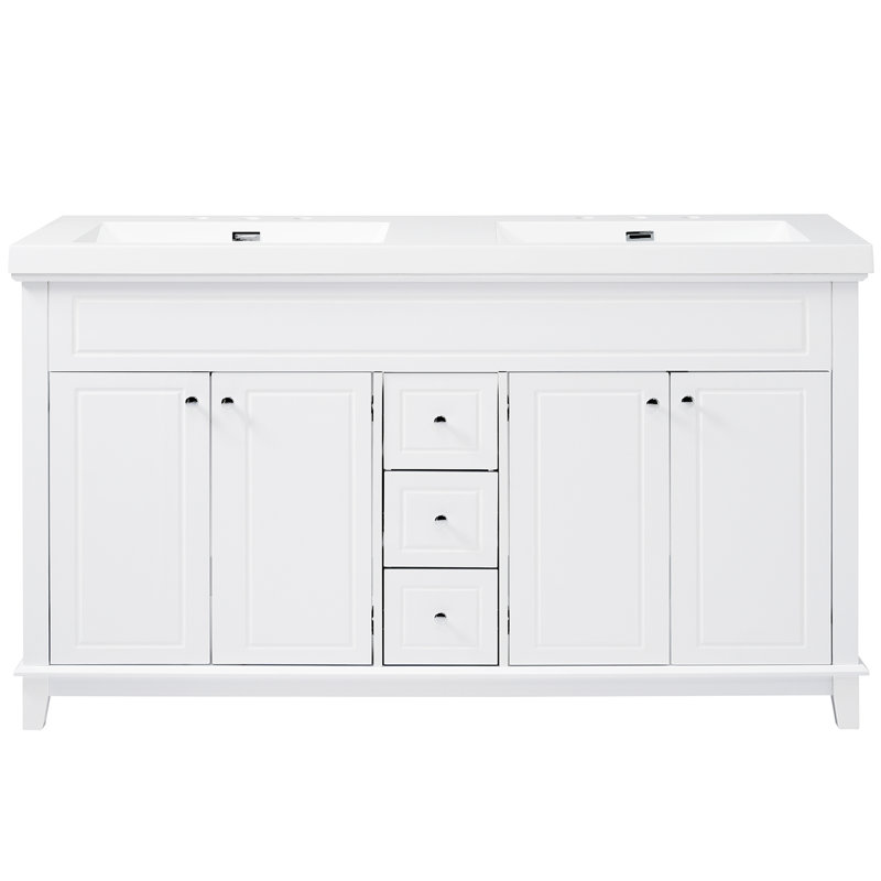 Meuble-lavabo 59,1 po avec plateau en résine, lavabos doubles et rangement