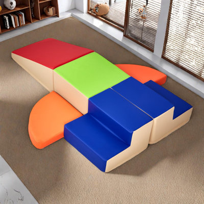 6-Piece Foam Climbing Blocks Set for Toddlers and Preschoolers with Stairs, Ramp and Soft Play Shapes