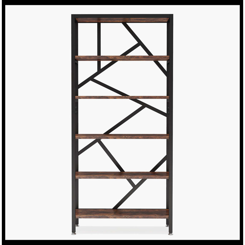 71" Bookshelf, Industrial Etagere Bookcase 6 Shelf Display Rack