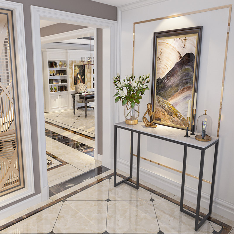 Dali 254cm Marble Top Console Table, White Marble