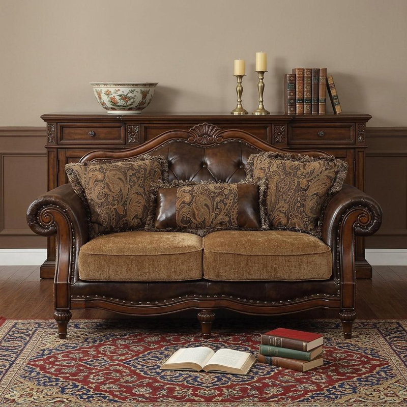 Causeuse Chesterfield 70 po en similicuir brun
