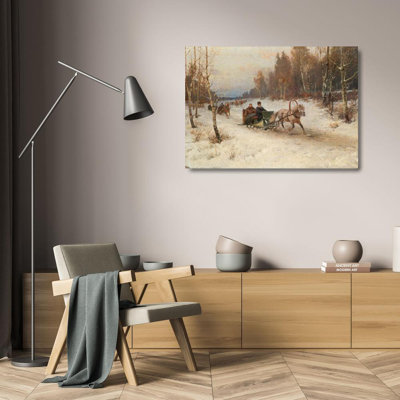 "Sleigh Ride in Winter" by  Rudolf Fedorovich Frentz - Gallery Wrap Canvas Wall Art