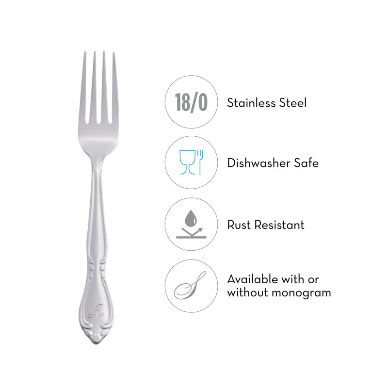 RiverRidge Home RiverRidge Rose Flatware 46-Piece Monogrammed Stainless Steel Silverware Set for 8