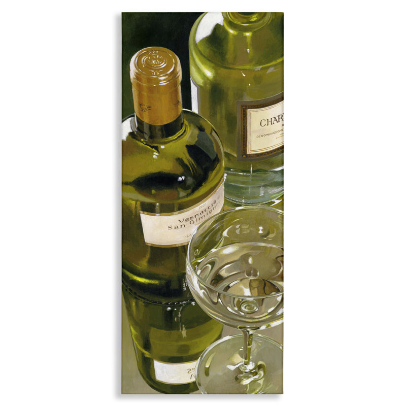 Art mural rétro sur toile de bouteilles de vin blanc, design par Stefano Ferreri, H 24 po x l 10 po