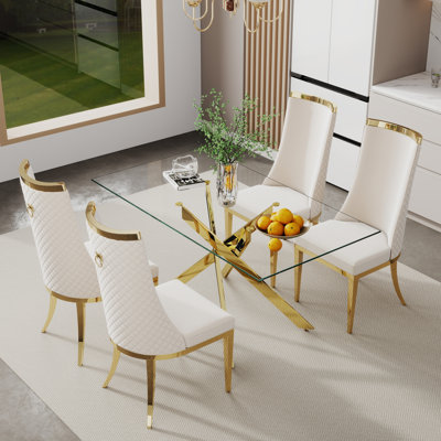 Ensemble de table de salle à manger moderne en verre trempé avec chaise à dossier haut Modern Luxtury