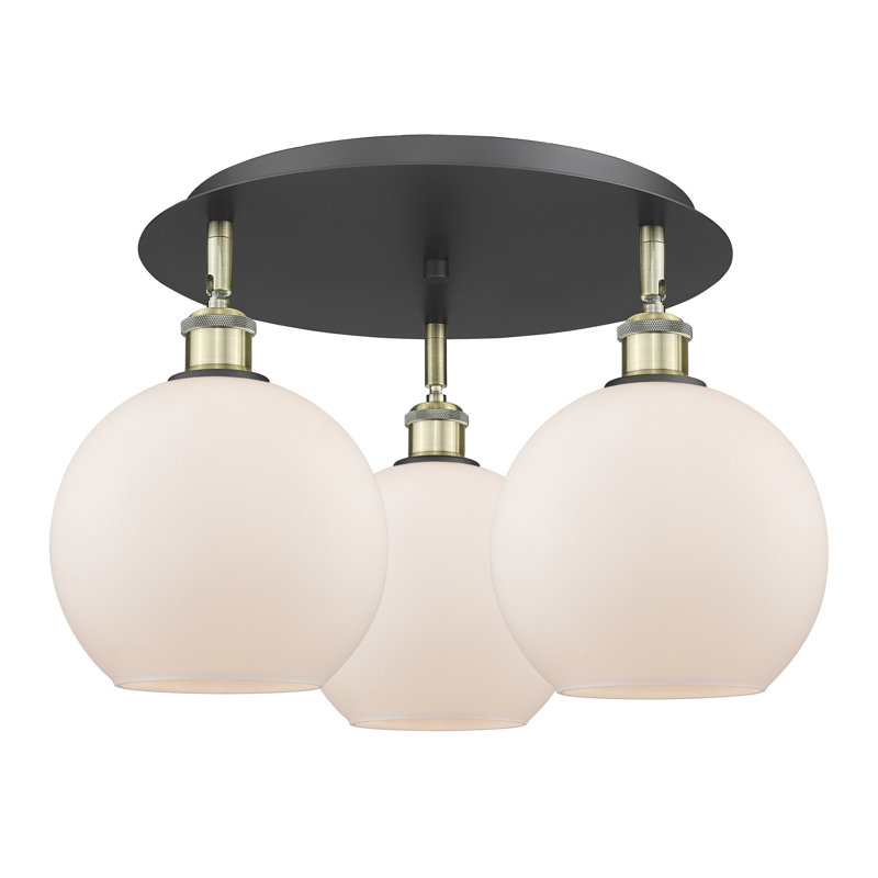 Plafonnier encastré 20 po 3 lumières Ellington, Laiton antique noir, Blanc mat