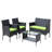 4 PC Rattan Patio Furniture Set Outdoor Patio Cushioned Seat Wicker Sofa (Green Cushion)