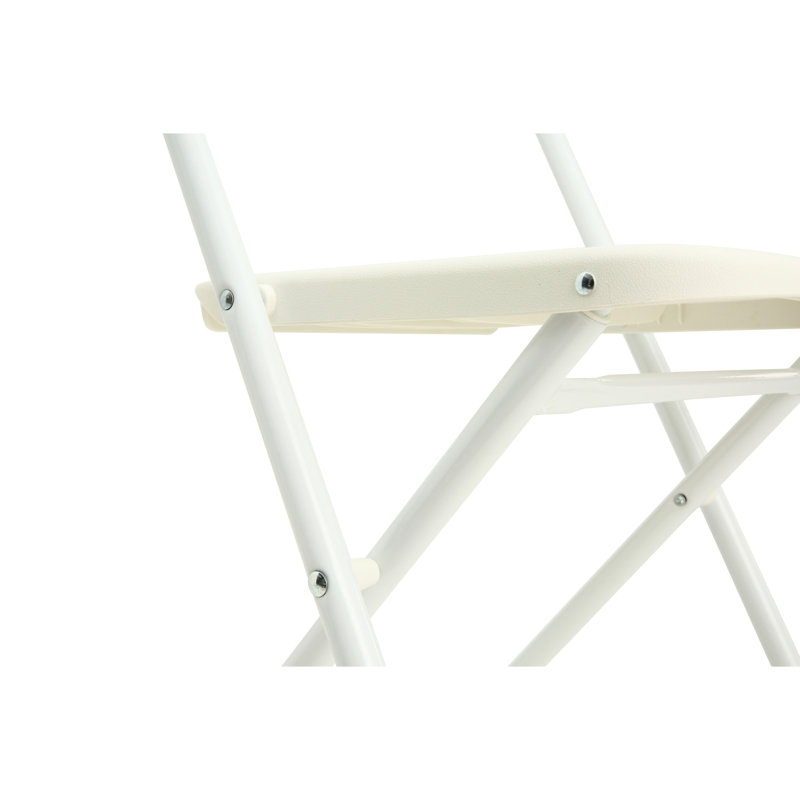 4 chaises pliantes blanches en acier inoxydable, capacité de 800 lb, empilables, imperméables, conçues avec deux charnières, contreventement triple, facile à utiliser sur la terrasse, toutes saisons, capacité de protection des pieds en caoutchouc