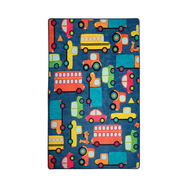 Tapis rectangulaire en velours tissé à la machine bleu / rouge / vert Krini, Rectangle 3 pi 3 po x 5 pi 3 po