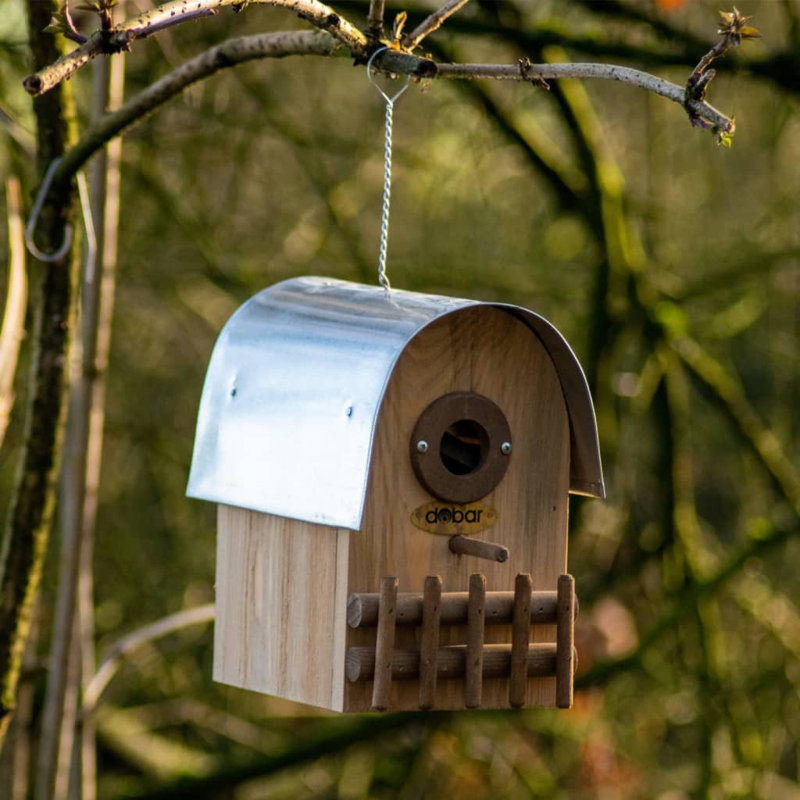 Amber Hanging Birdhouse, Natural/Silver