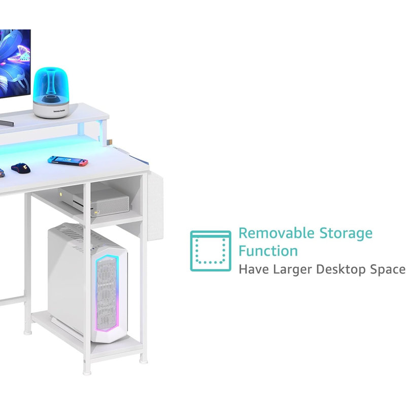 White Computer Desk With File Drawers Cabinet, Writing Study Gaming Desks With Monitor Stand Shelves For Home Office