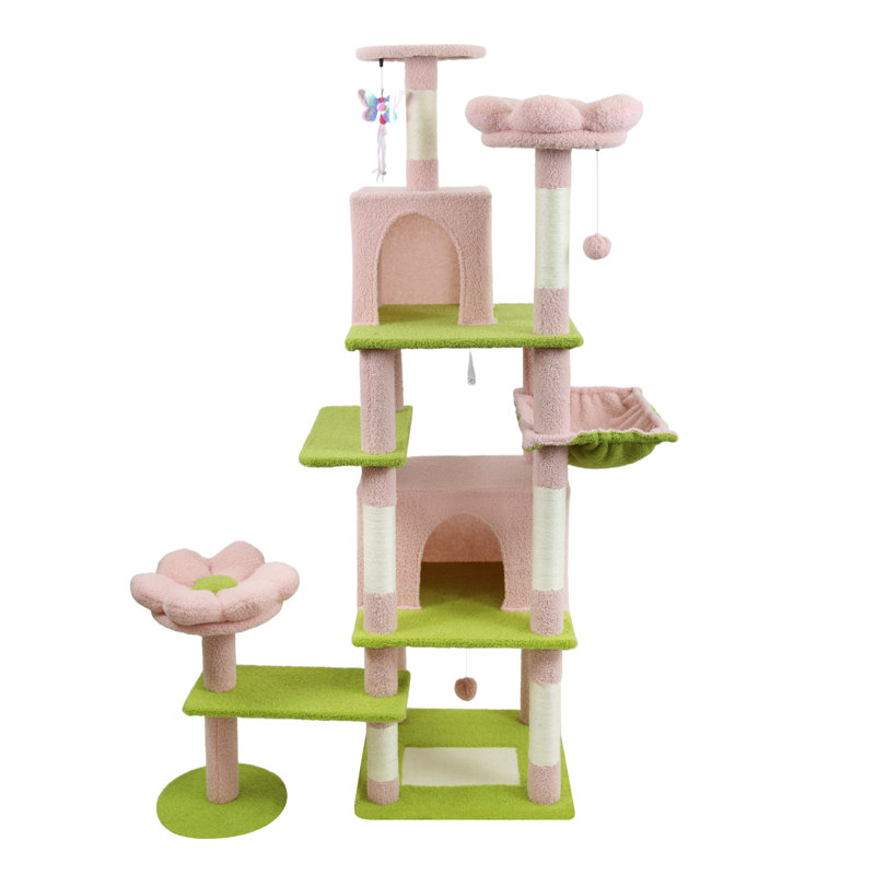 71 Inch Flower Cat Tree Scratching Post Pad