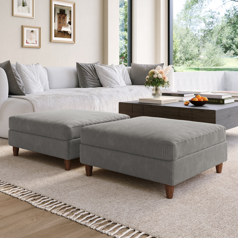 Rothsay Solid-Color Square Corduroy Ottoman(Set Of 2), Light Grey