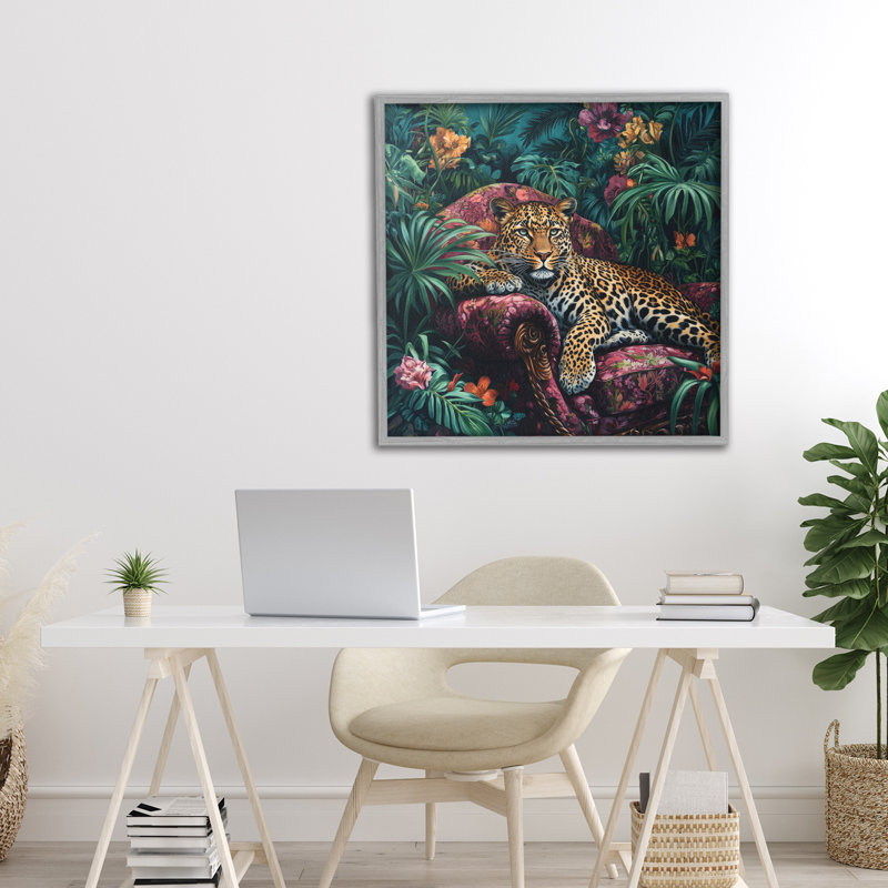 Giclée encadrée «Leopard in Jungle» par Petal Prints Design, H 24 po x l 24 po, Estampe numérique Farmhouse