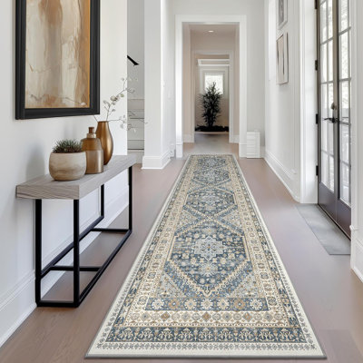 Medallion Non Slip Washable Area Rug(Blue)