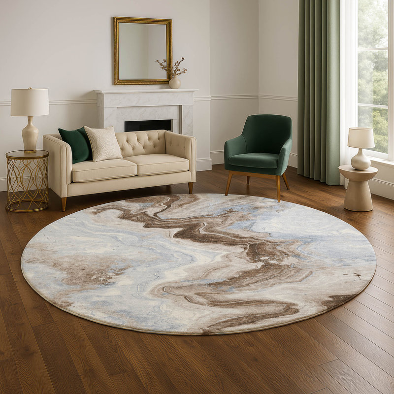 Premium Machine Washable Mayfield AMF1862 Swirls Rug, Round 8'