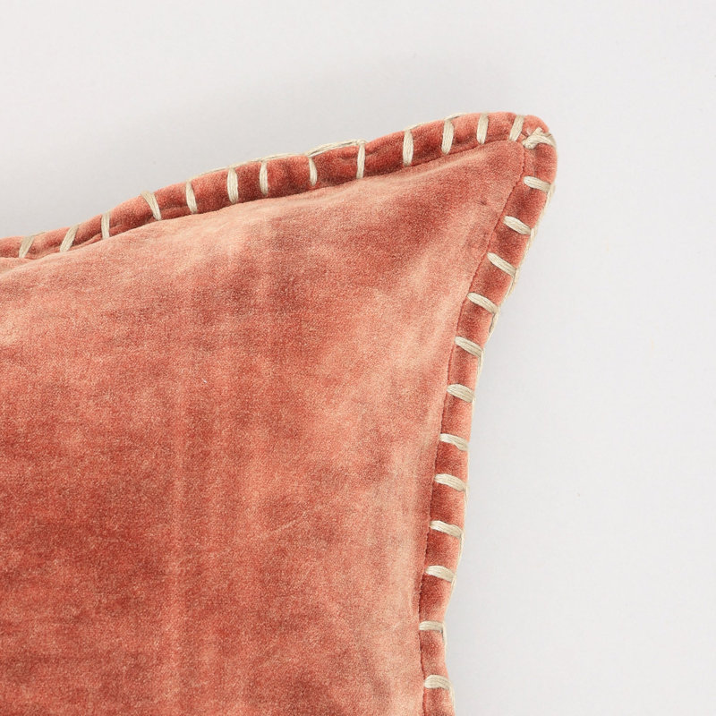 Coussin décoratif | Coussin décoratif en velours de coton délavé à la pierre avec bords décoratifs cousus à la main - 18 po x 18 po