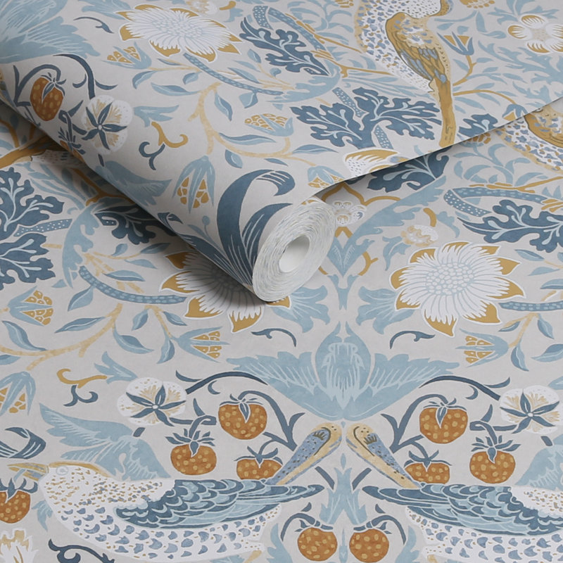 William Morris At Home SS24 Floral Wallpaper Double Roll, Soft Blue