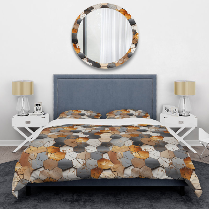 Ensemble de housse de couette Rustic Hexagons Boho, Housse de couette pour grand lit et 2 taies décor