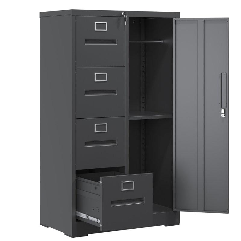 Panthia Metal Vertical File Locker, Black Finish, High - Quality Cold Rolled Steel, Smooth Operation For Home Office Cabinet With 4 Drawers, Adjustable Hanging Rails, Construction, Suitable Living Room