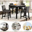 Table et chaises à hauteur de comptoir pour 4 personnes, gris et noir, bois d'hévéa contreplaqué, sièges confortables, salle à manger moderne noire à deux tons, matériaux, concept