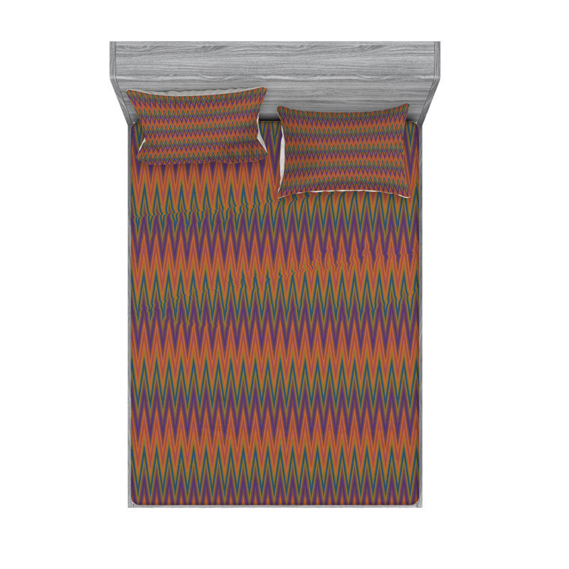 Microfiber Chevron Fitted Sheet, Queen Fitted Sheet with 2 Pillowcases
