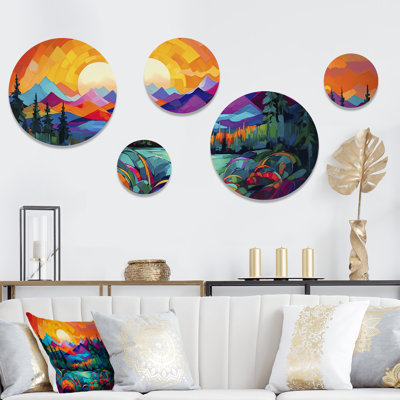 Vibrant Sunset Shining Over Mountains II - Landscape Mountains Metal Wall Décor