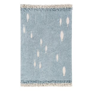 Handgefertigter Flachgewebe-Teppich Aqua aus Baumwolle in Blau
