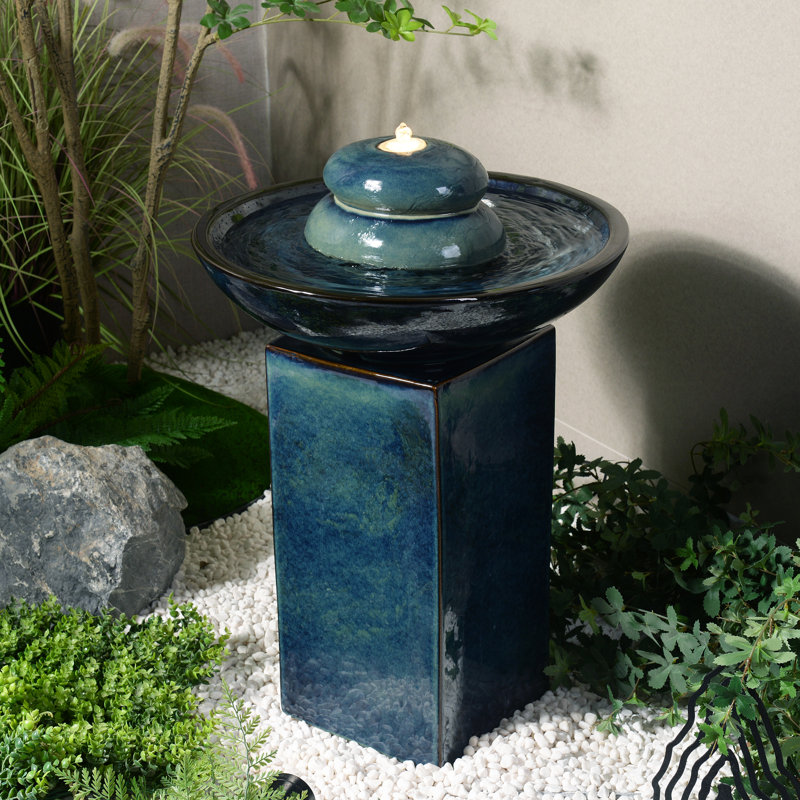 Weather Resistant Floor Fountain with Light, Blue