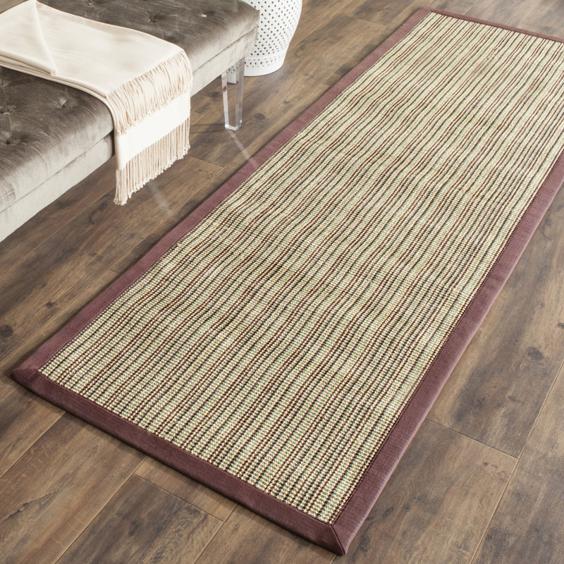 Tapis beige / mauve à rayures sisal, Tapis de couloir 2 pi 6 po x 8 pi