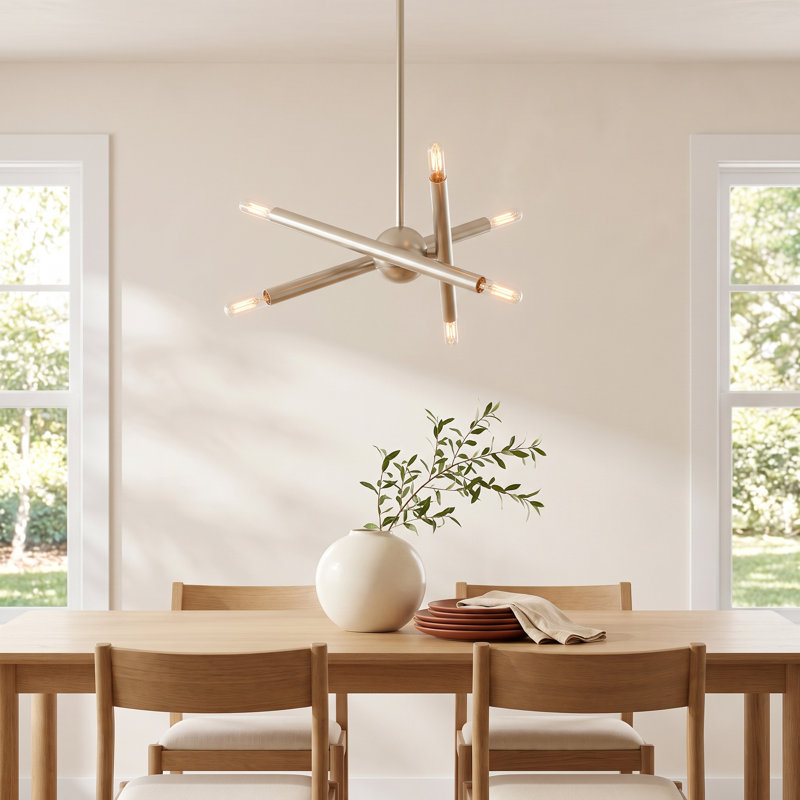 Poco 6 - Light Dimmable Modern Linear Chandelier, Brushed Nickel