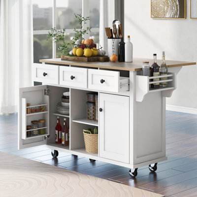 Chariot de cuisine efficace avec tiroirs de rangement et tablettes amovibles, tiroirs pour îlot blanc, table d'appoint, 5 roulettes