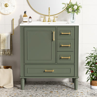 Meuble-lavabo 30 po avec lavabo en céramique, porte à fermeture en douceur