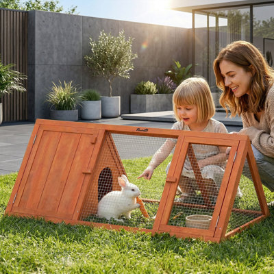 Rabbit Hutch Outdoor, Wooden Chicken Coop with Run, Outdoor Small Animal Cage for Rabbit, Small Duck and Chicken, for Garden, Backyard, Farms, 45" x 20.5" x 18", Orange