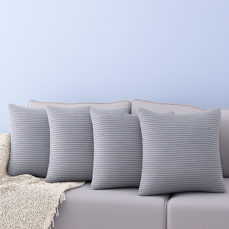 Pattern Velvet Soft Decorative Case Hidden Zipper Sofa Cushion Cover Set Of 4, Silver