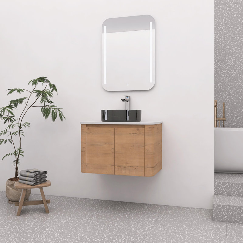Meuble-lavabo mural 30 po avec lavabo d'art en céramique, portes à fermeture en douceur, Noir / blanc