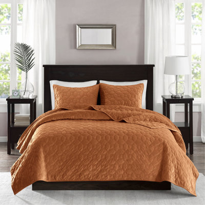 3 Piece Velvet Quilt Set Rust