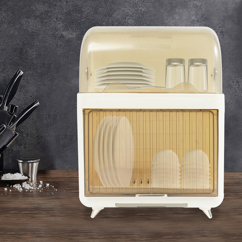 2-Tier Dish Drying Rack, Tableware Storage Box, White