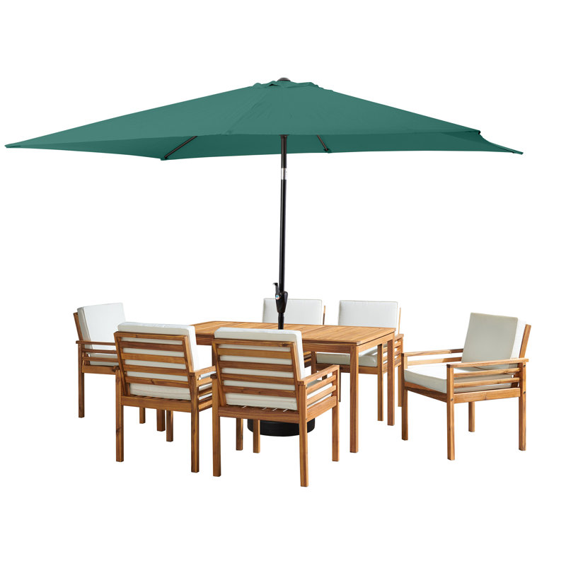 8 Piece Set Okemo Table w/6 Chairs 10"" Rectangular Umbrella (Green), 6, Green