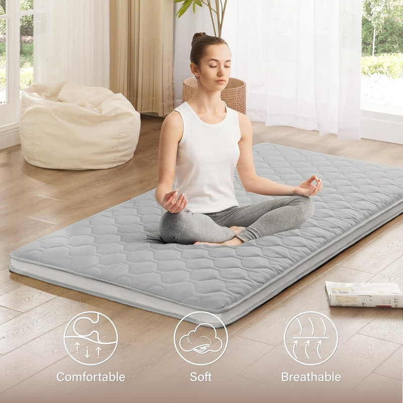 Memory Foam Japanese Futon, Twin Size Foldable & Portable Guest Mattress, Breathable Grey
